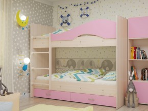 Кровать 2-х ярусная Мая с ящиками на латофлексах розовая в Кизеле - kizel.magazinmebel.ru | фото