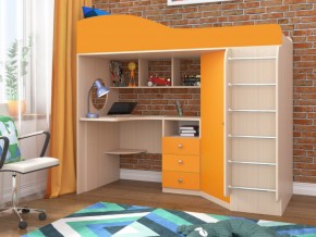 Кровать чердак Кадет 1 с металлической лестницей Дуб молочный-Оранжевый в Кизеле - kizel.magazinmebel.ru | фото
